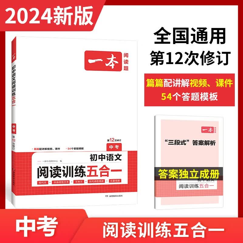 2024一本初中语文阅读训练五合一中考第12次修订 现代文+非连续性文本+文言文+古诗鉴赏+名著阅读初中九年级语文中考专项训练