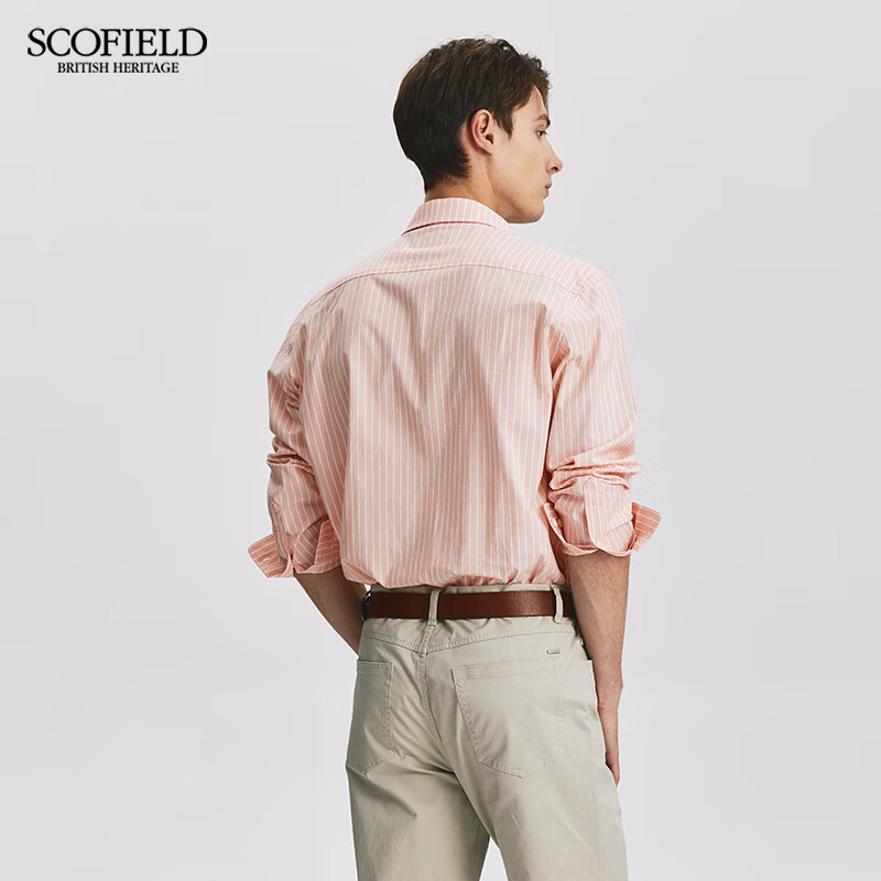 Scofield【有机棉】男装春季25年新款商务休闲时尚条纯棉长袖衬衫 橘色 XL 180