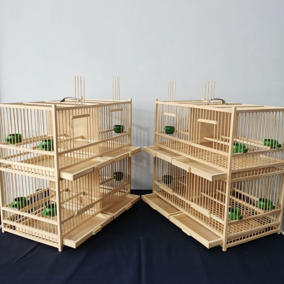 竹子鸟笼四格排笼适合养绣眼黄鸟麻料黄豆鸟笼纯手工制作 笼丝在抽屉
