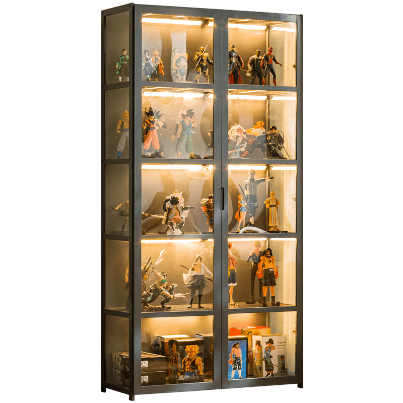 木馬人手辦展示柜陳列柜展示架零食置物架樣品柜家用亞克力盲盒樂高貨架 【三面透明】五層82長（雙門）