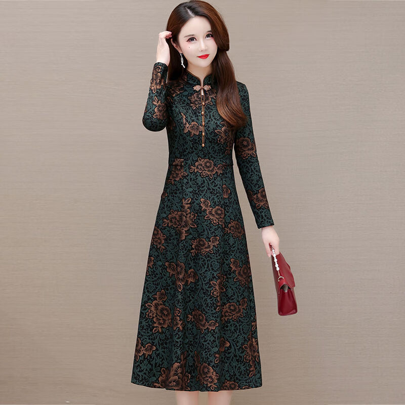 c改良版中老年旗袍裙60一70岁妈妈改良旗袍连衣裙女中长款春秋季新