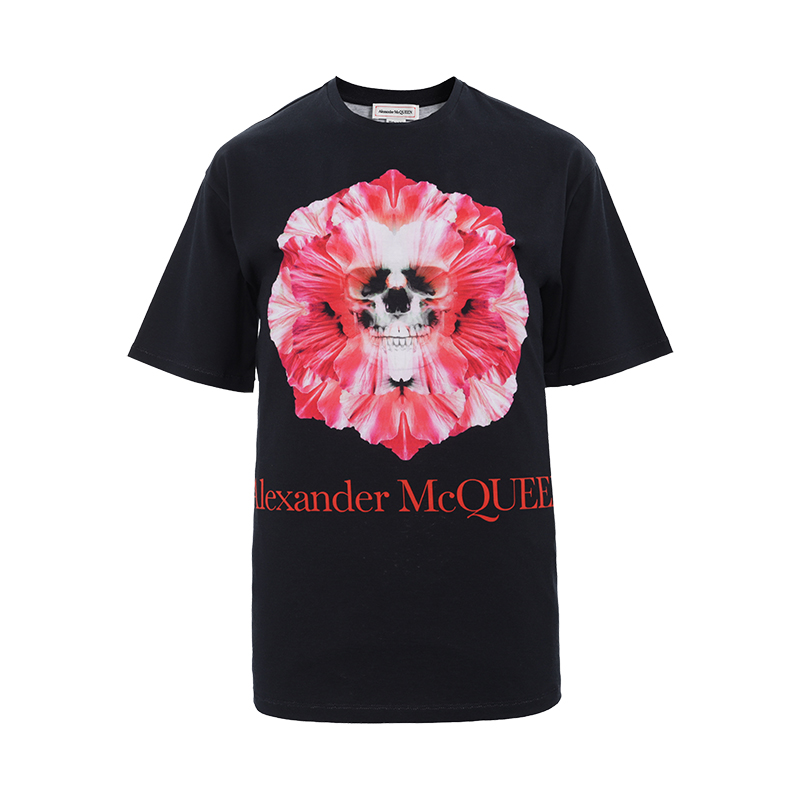 麦昆女士卡通图案短袖中长款棉质t恤611029zaa8龙年奢饰品潮牌 蓝黑色