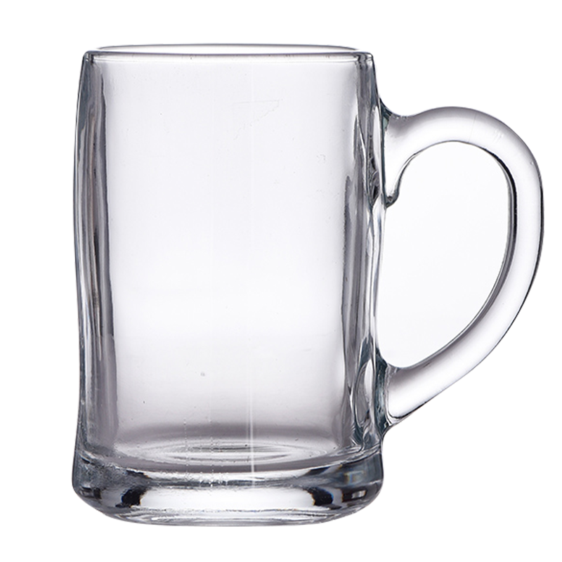 乐美雅家用泡茶玻璃杯透明观山带把茶杯耐热水杯果汁杯扎啤杯 班尼450ml【杯+盖】