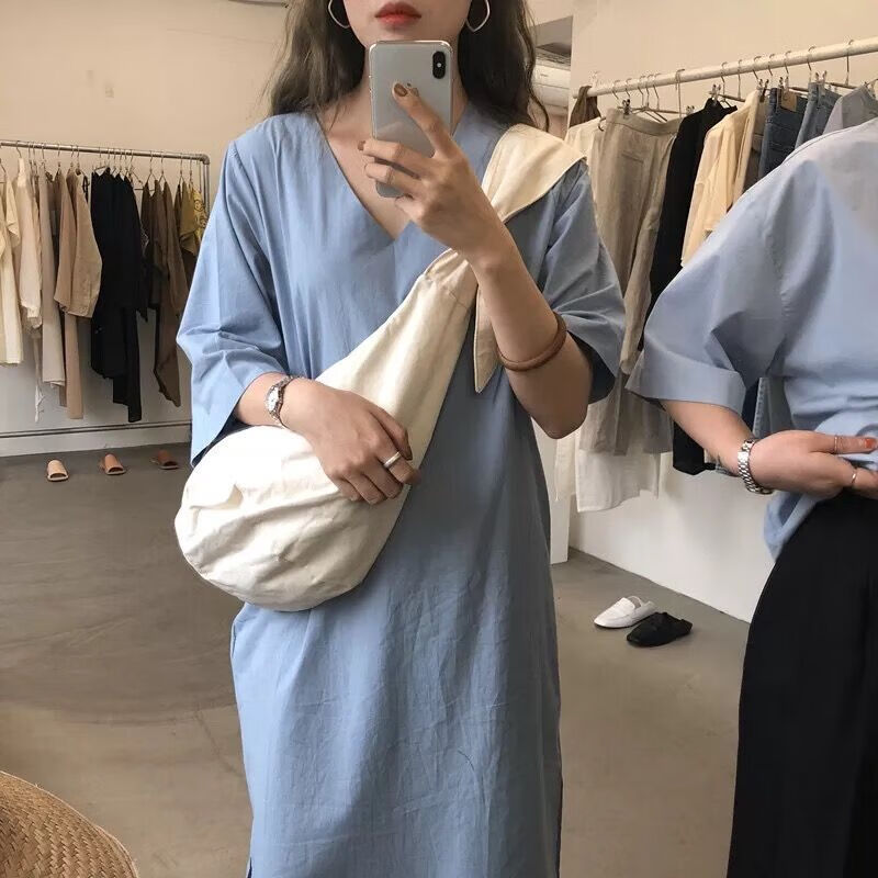 aodaisi韩版夏季新款ins博主帆布单肩包系带打结饺子包斜跨包女胸包