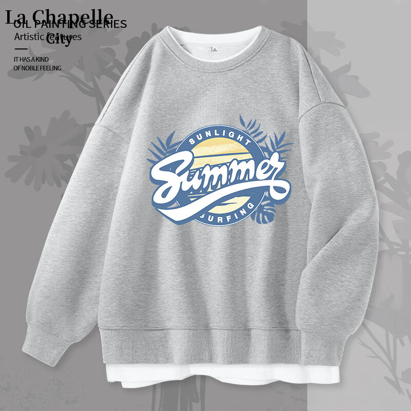 La Chapelle City拉夏贝尔蓝色卫衣女秋新款设计感假两件时尚chic百搭圆领上衣外套 灰-蓝夏日冲浪 M使用感如何?