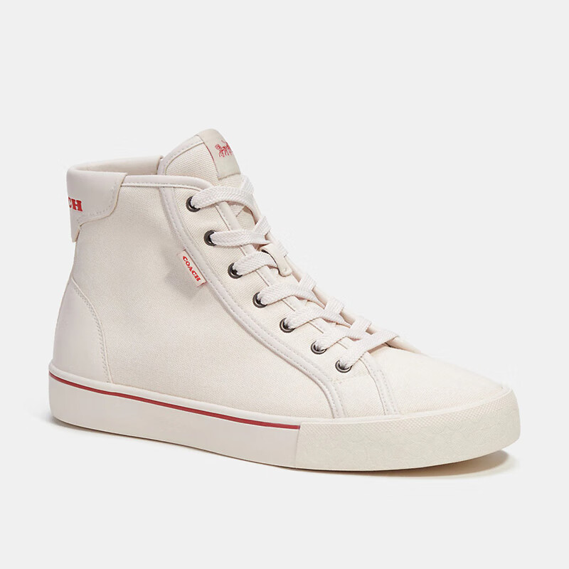 蔻驰(coach)skate 标志性提花高帮运动鞋 男士透气耐磨休闲板鞋 白色