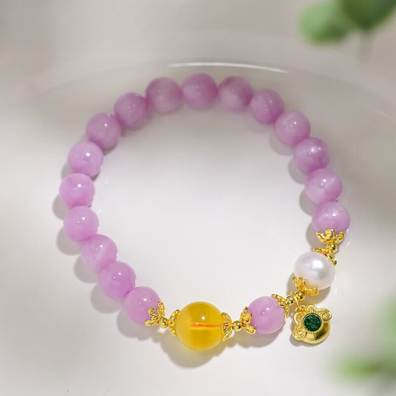 蜜蜡翡翠足银小众原创设计仙气紫色圆珠单圈手串 天然紫锂辉手链 证书