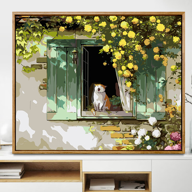 猫咪diy数字油画填充手绘颜料涂色画手工礼物填色治愈系油彩画画 可爱