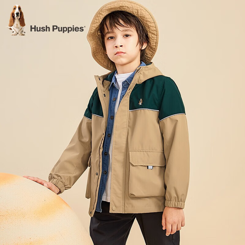 暇步士（Hush Puppies）童装儿童风衣男童春秋季男大童时尚拼色舒适风衣外套 暖卡其 150cm高性价比高么？
