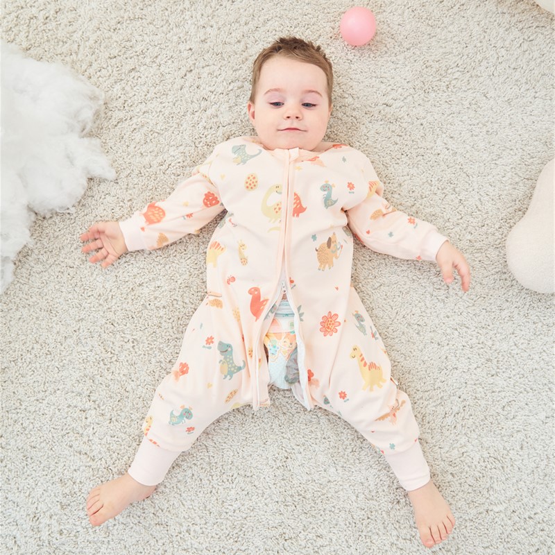 甜蜜礼物棉分腿睡袋婴幼儿童男女宝宝防踢被可拆袖抱被秋冬季新款睡衣 单层三拉头【四季22-28】橘恐龙 100码(身高90-100CM)2-4岁