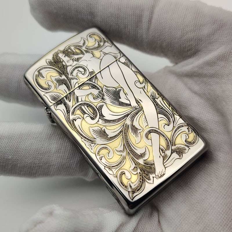 防风打火机正版 银色纤巧窄机雕刻貔貅鲤鱼 一帆风顺男士收藏 花仙子