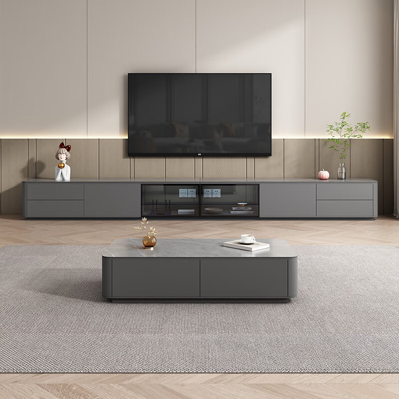 敏耀岩板电视柜现代简约客厅家用高款实木落地茶几组合轻奢风电视机柜 【支持个性化尺寸定制】