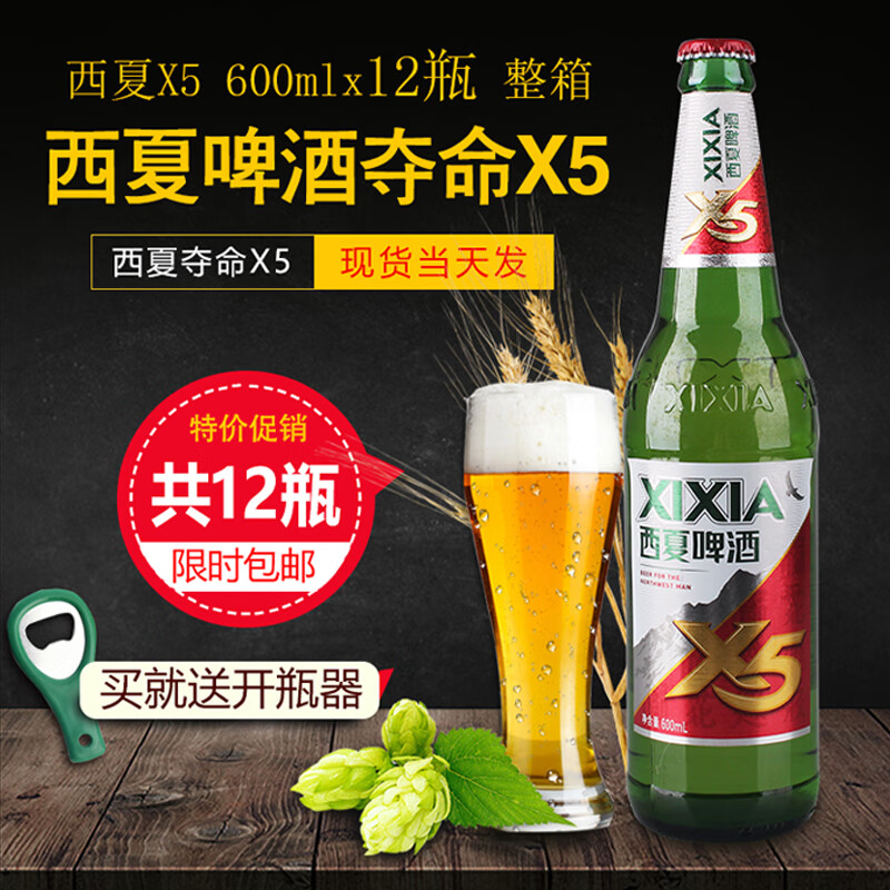 料酒 宁夏西夏啤酒x5 玻璃瓶装600ml*12瓶 精酿啤酒 啤酒小麦酿造