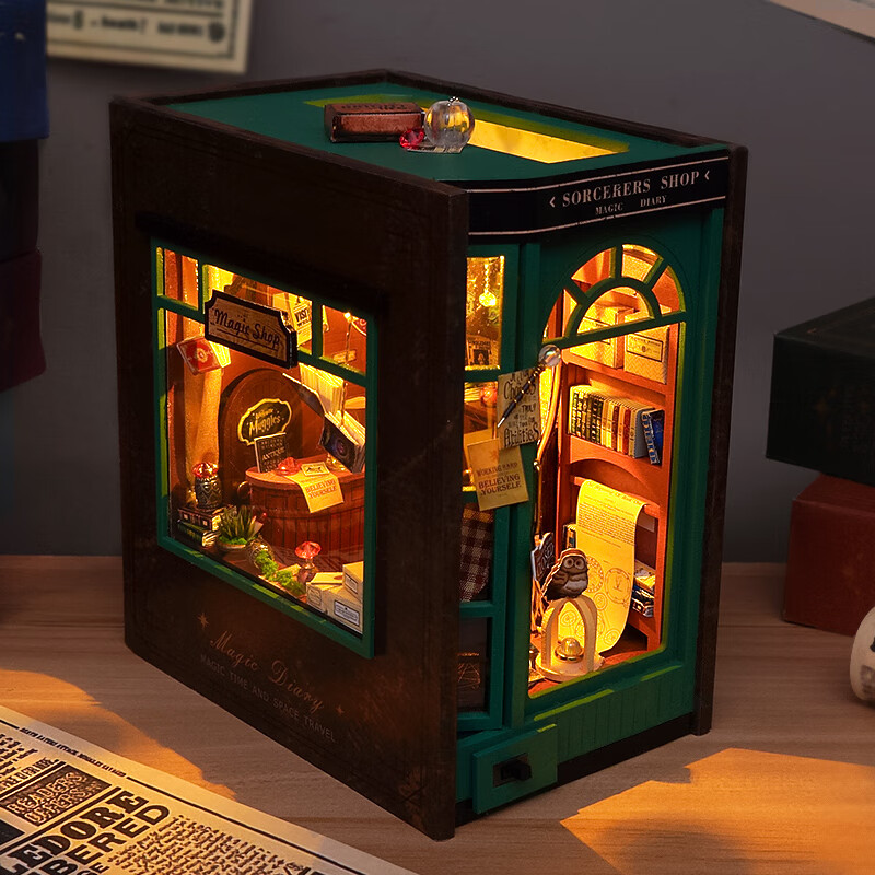 巧之匠diy手工礼物书立拼装拼图立体3d模型成人积木益智玩具木质摆件 魔法笔记+工具+LED灯【立体书立】