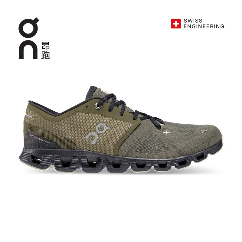On昂跑男款全新一代综合体能训练运动鞋Cloud X 3 Olive/Reseda 橄榄绿/灰绿 44.5 US(M10.5)【建议选大半码】