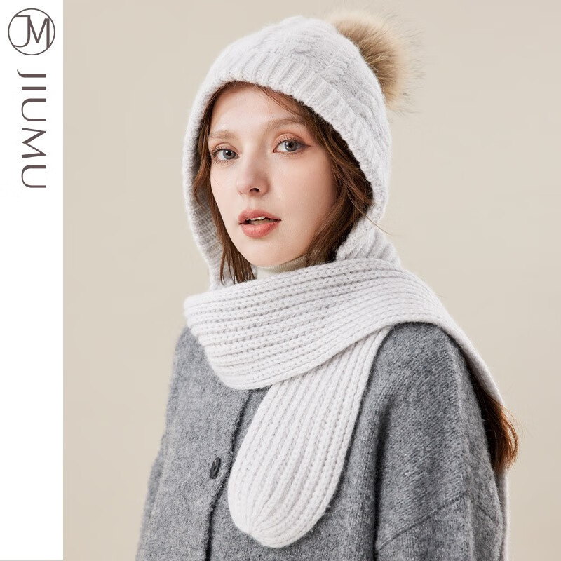 羊毛帽子女冬季女士帽子加厚保暖毛线帽女针织帽冬天护耳防寒帽连帽脖