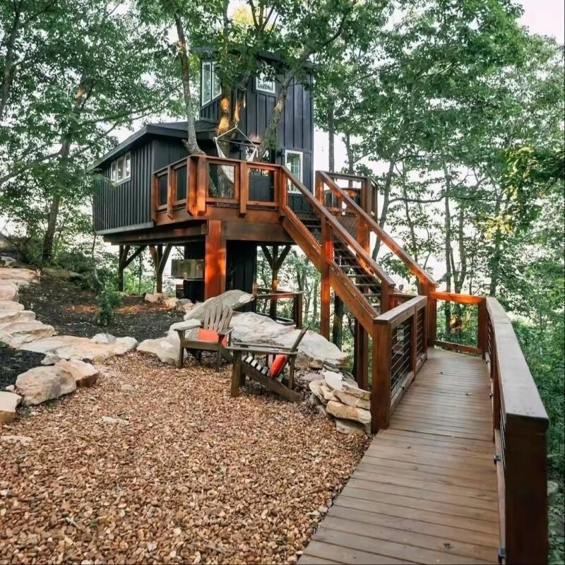 创京懿选美式树屋房子  防腐木屋户外异形树屋空中创意民宿森林景观