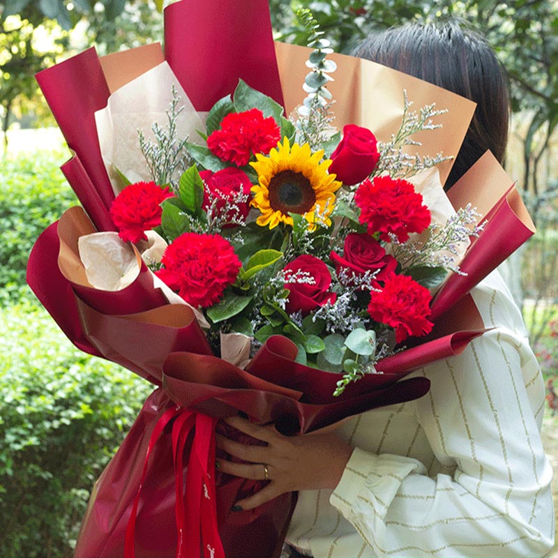 慕茗春同城鲜花配送康乃馨百合母亲节礼物送妈妈探望慰问祝福 8枝红色