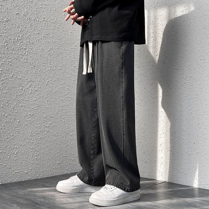 裤男直筒宽松阔腿休闲长裤春季童装韩版潮流 黑灰色 130建议115125cm