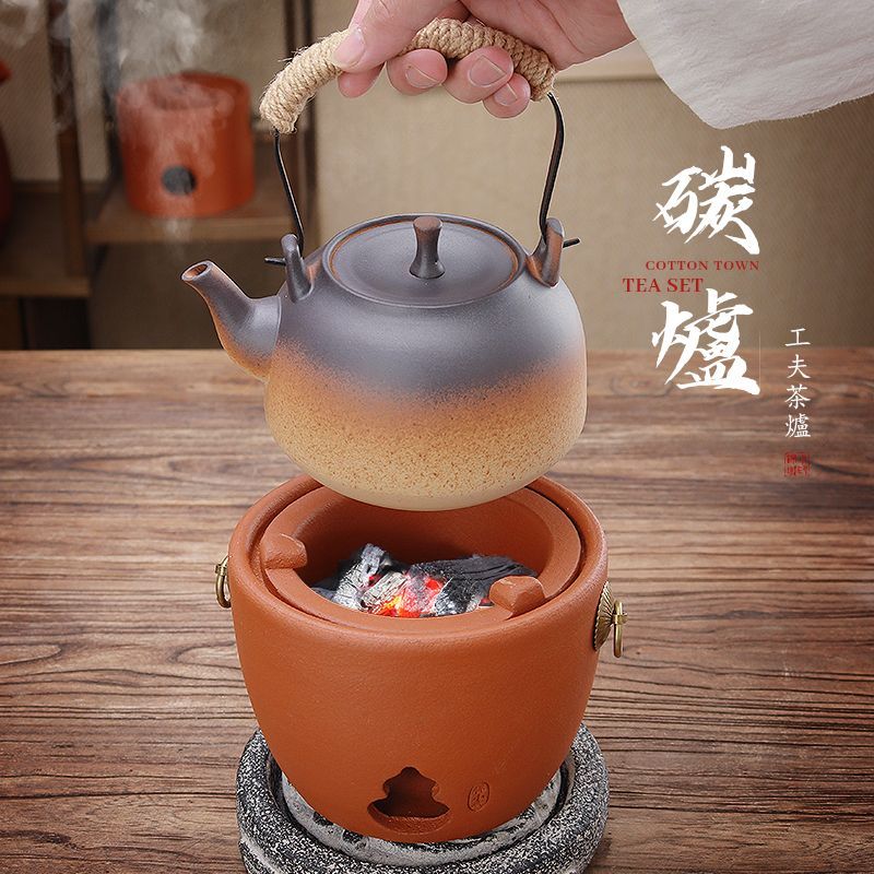 棉小城红泥碳电两用炉户外煮水炭炉木炭风炉围炉煮茶烧水壶温茶器泡茶壶 单壶【800ml富贵提梁壶】