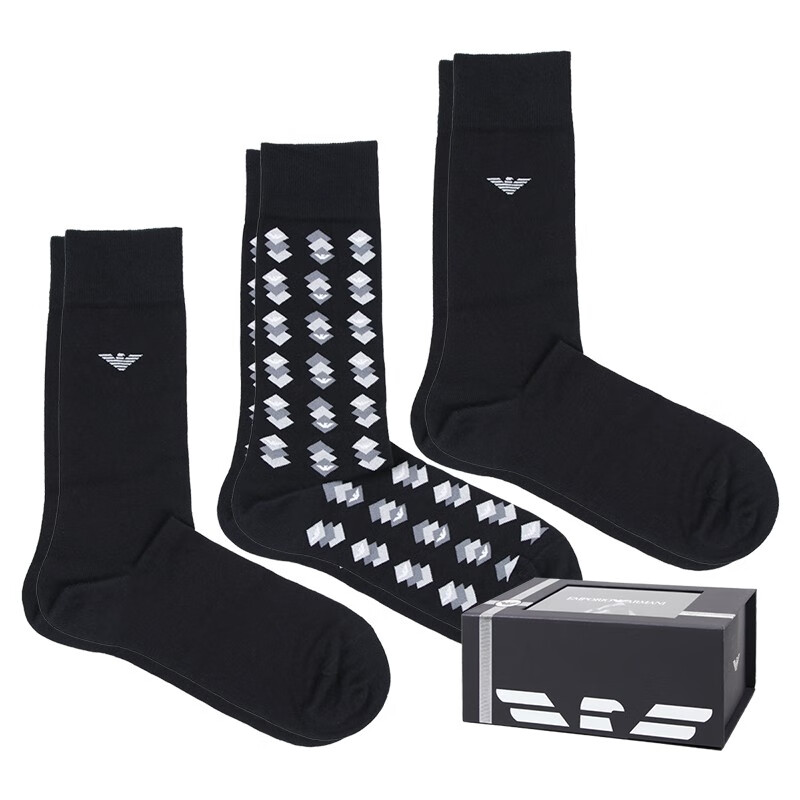 阿玛尼(armani)三双礼盒装 男士鹰标长筒袜子 302402 2f283 黑色三双