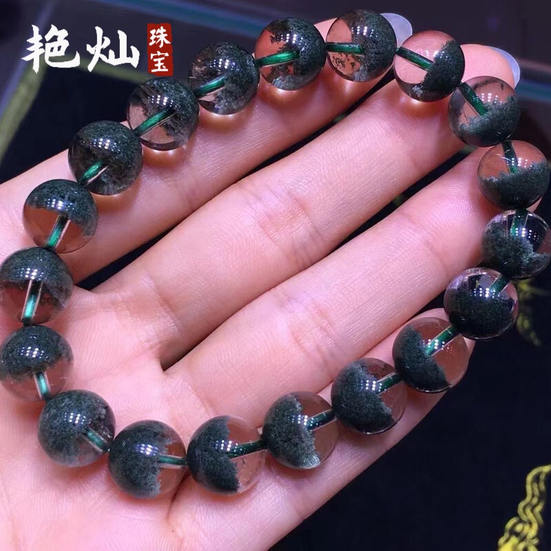 艳灿 聚宝盆水晶手串老料绿幽灵天然绿幽灵聚宝盆水晶手链礼品情人节