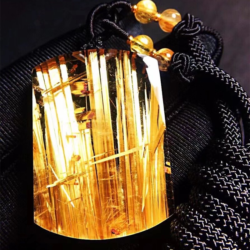 君政收藏钛晶无事牌吊坠 纯白体黄钛晶钛晶板宽猫眼效应强金光灿灿