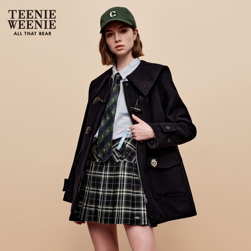Teenie Weenie小熊毛呢大衣女小个子秋冬牛角扣保暖外套 藏青色 160/S怎么样,好用不?