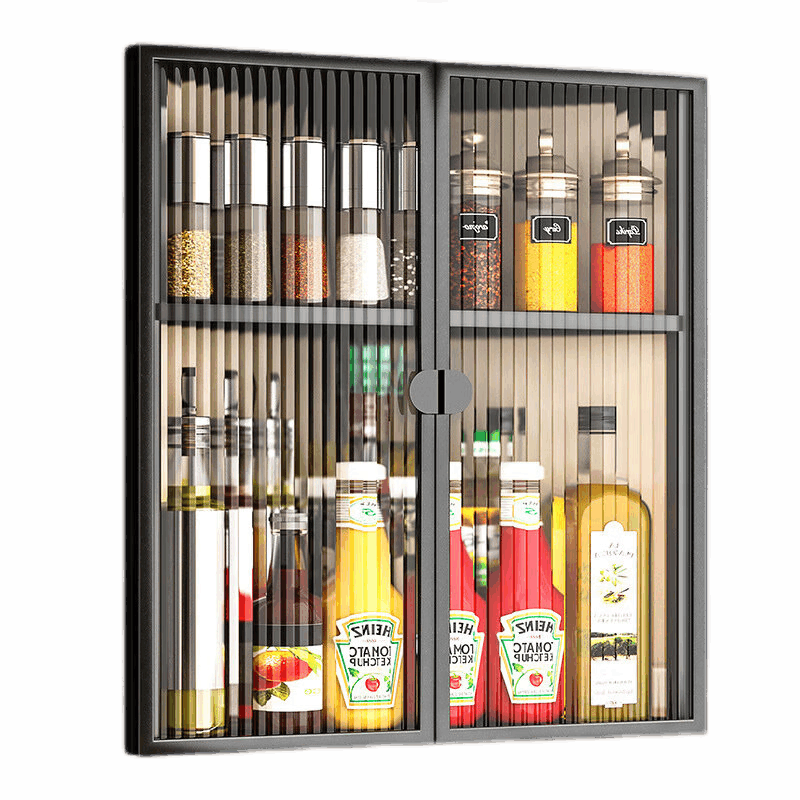 厨房三角形置物架免打孔壁挂式带门三角墙角吊柜下转角调味调料柜挂墙家用 二层白色转角款【双开门】