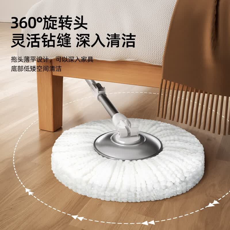 太太乐旋转拖把免手洗新款双驱动家用一拖净手压甩水墩布桶 双驱动省力不锈钢拖盘+加厚3拖头