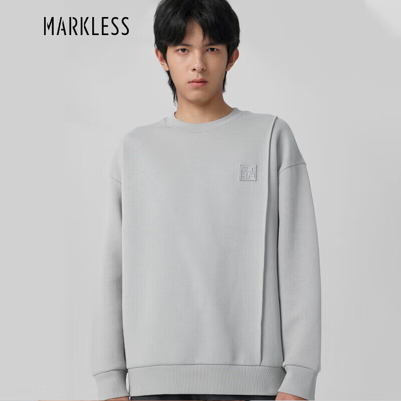 markless卫衣男春季五明治宽松长袖t恤男士休闲外套 wyb2418m 青烟灰