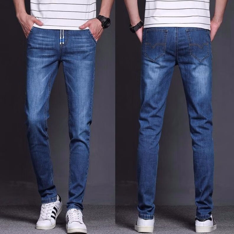 裤男男士松紧腰弹力牛仔裤春夏季加长 167浅蓝色加长版 28码8090斤