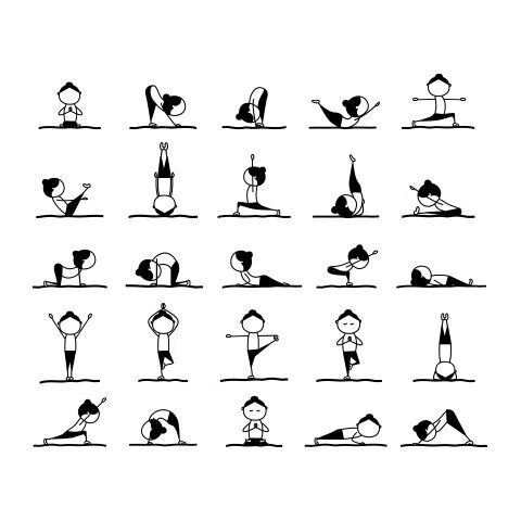 wcz姿势体位大全图创意瑜伽运动卡通小人物体式动作墙贴画瑜伽馆玻璃