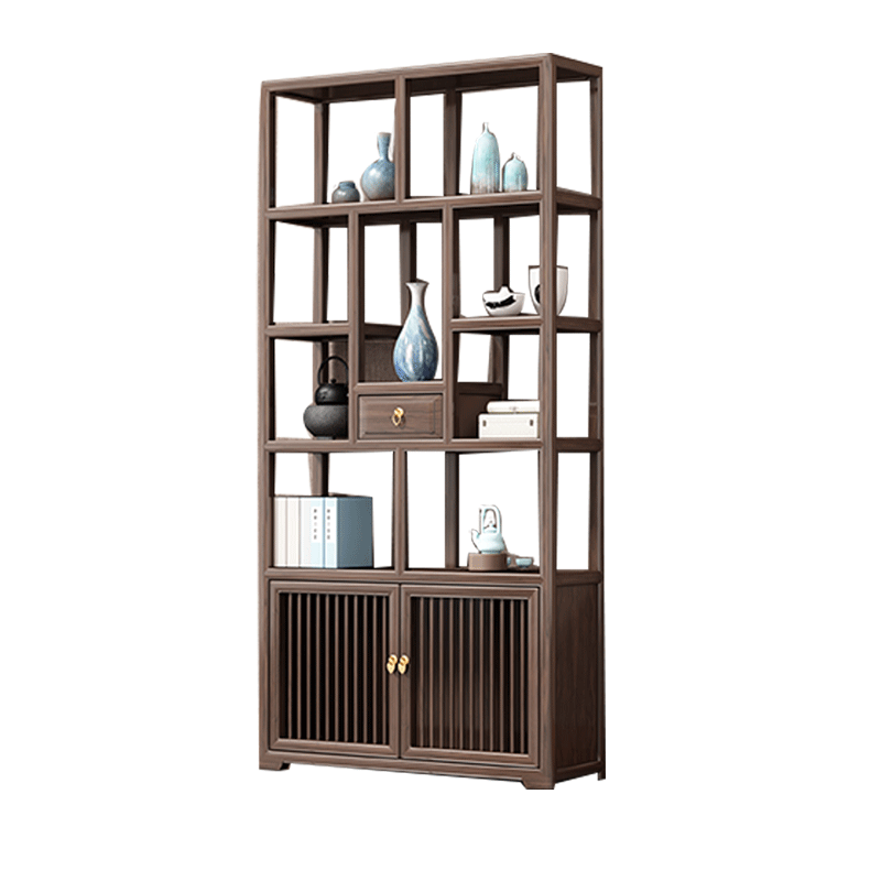 青度轩 博古架实木新中式书架仿古多宝阁古董架茶叶架展示柜置物架子无需安装环保油漆全国联保 一对博古架(仿古色)