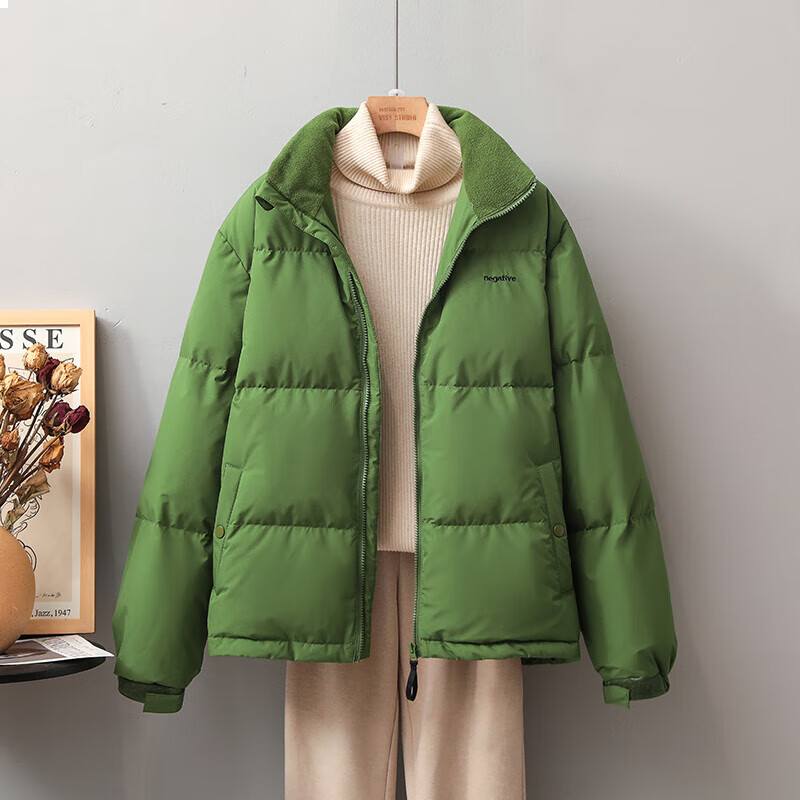 nakezg2024年新款绿色羽绒服女短款冬季反季加厚韩版宽松潮牌情侣面包