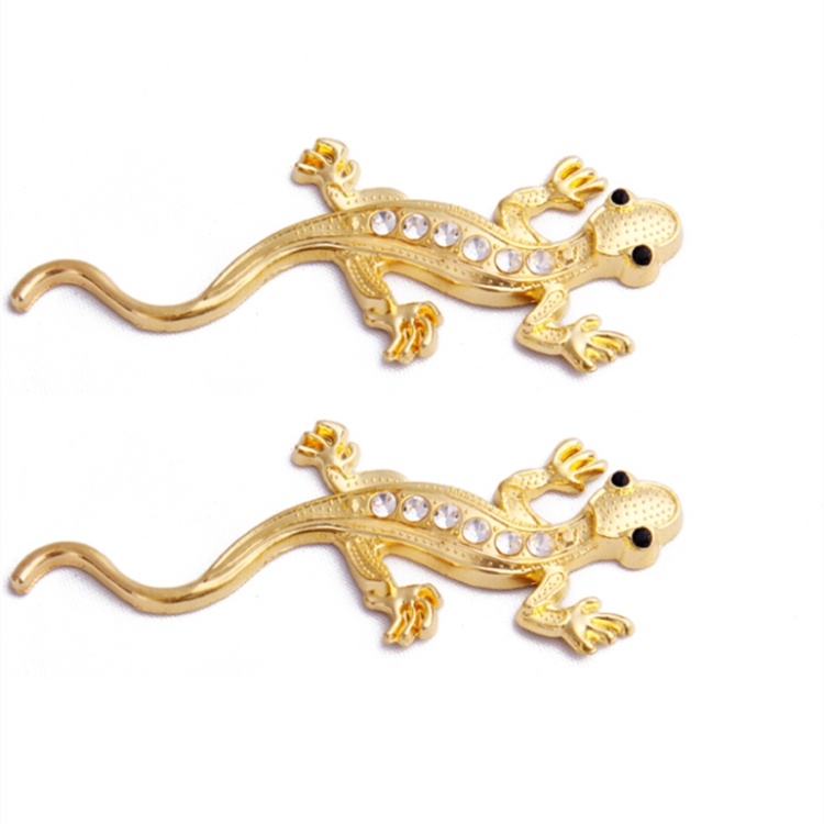 3d立体贴金属汽车贴纸保平安划痕遮挡装饰贴 镶钻金属壁虎金色一对 8