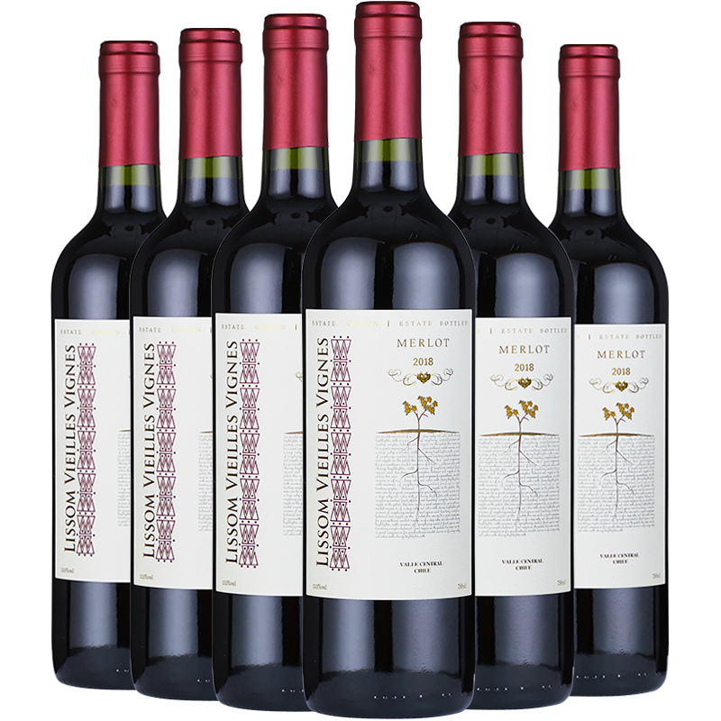 智利原瓶进口红酒 中央山谷百年藤品种级梅洛干红葡萄酒750ml*6支装