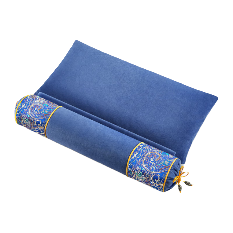 茶礼世家艾草加热枕头颈椎枕按摩热敷护颈枕荞麦皮决明子圆柱枕睡觉专用枕 震动热敷充气-陈年艾草 国风蓝