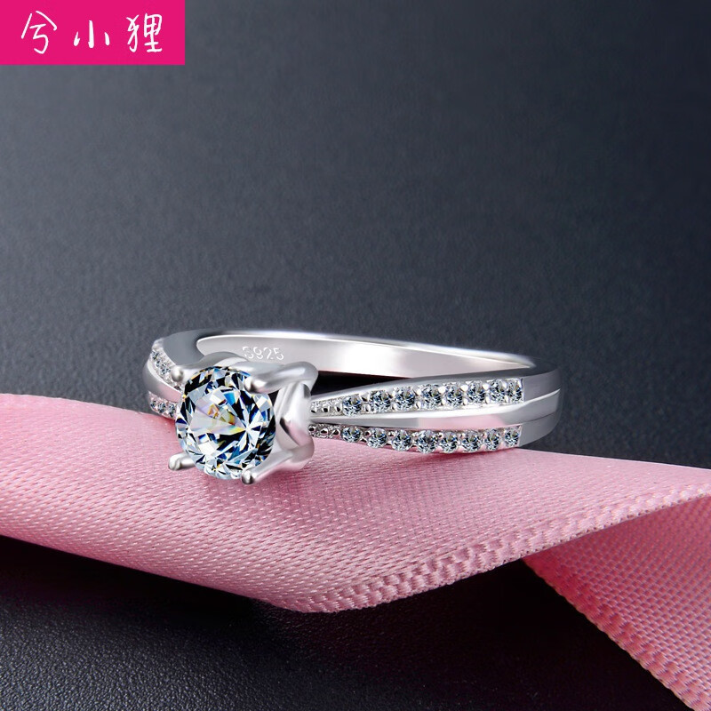 兮小狸 配饰欧美个性指环s925银女士食指戒镶锆石戒指 女士戒指 10号