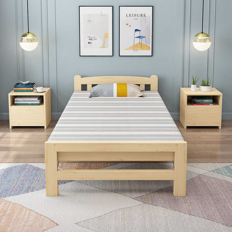 2单人床简易经济型实木床出租房床便携午休床 镂空床头60cm宽 床垫