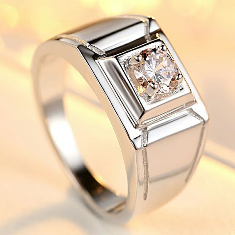 良品源铂金50分男钻戒pt950白18k金戒指士韩版时尚莫桑戒子刻字 亮面