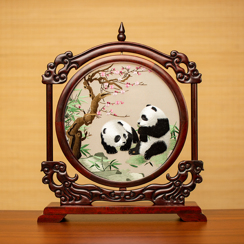 沃之沃(vozvo)苏绣摆件成品古典中式桌面摆台手工刺绣小屏风红木台屏