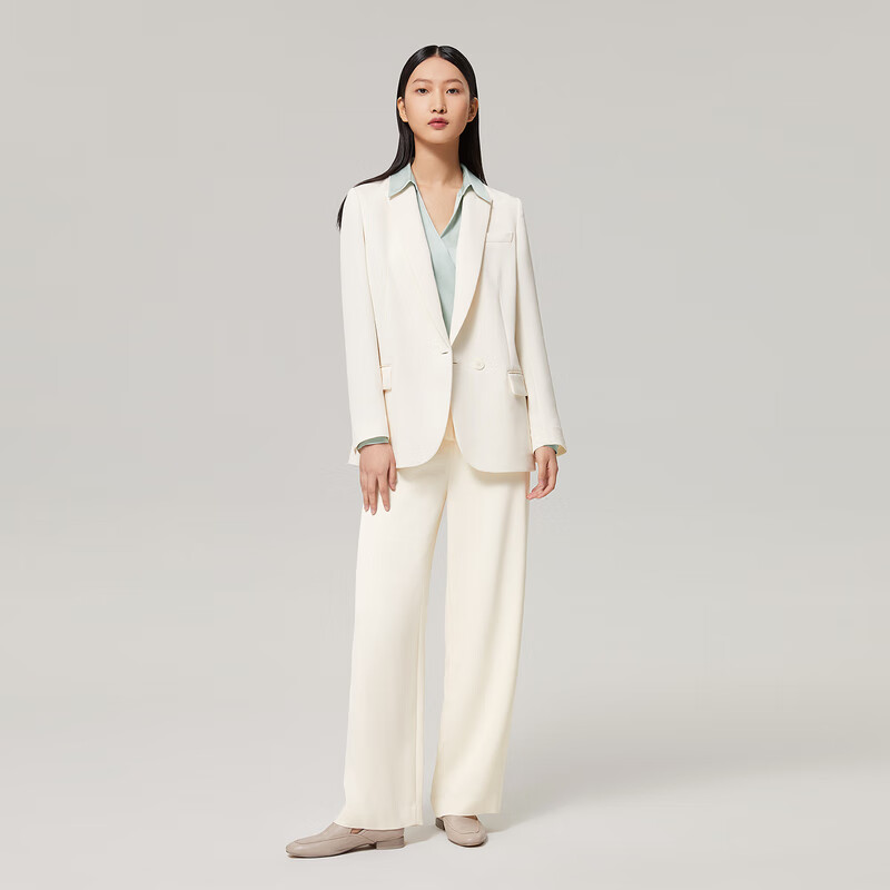 OVV【爱情而已同款】OVV秋冬热卖女装戗驳领时尚修身套装西服 米白A4 M