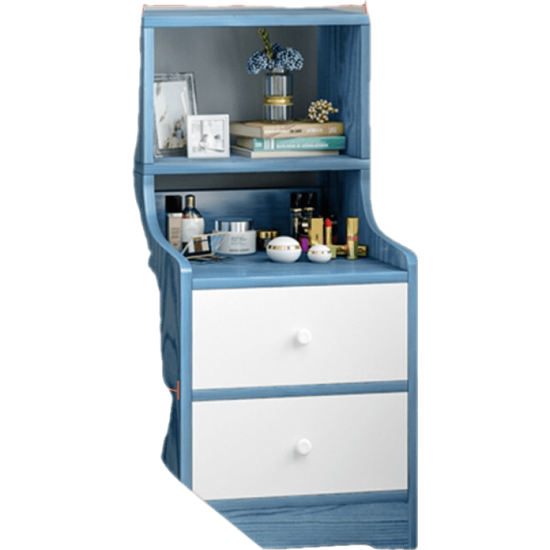 嘉际 床头柜梳妆台一体卧室网红书架小型超窄现代轻奢立柜储物柜化妆台 【两层送木质挂钩】皎蓝木纹色 组装