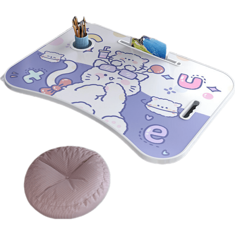 铁丫 床上电脑桌大学生宿舍神器上铺懒人可折叠小桌子家用寝室学习书桌ins可爱少女桌板卡通飘窗笔记本 蓝猫咪【卡槽+抽屉款】