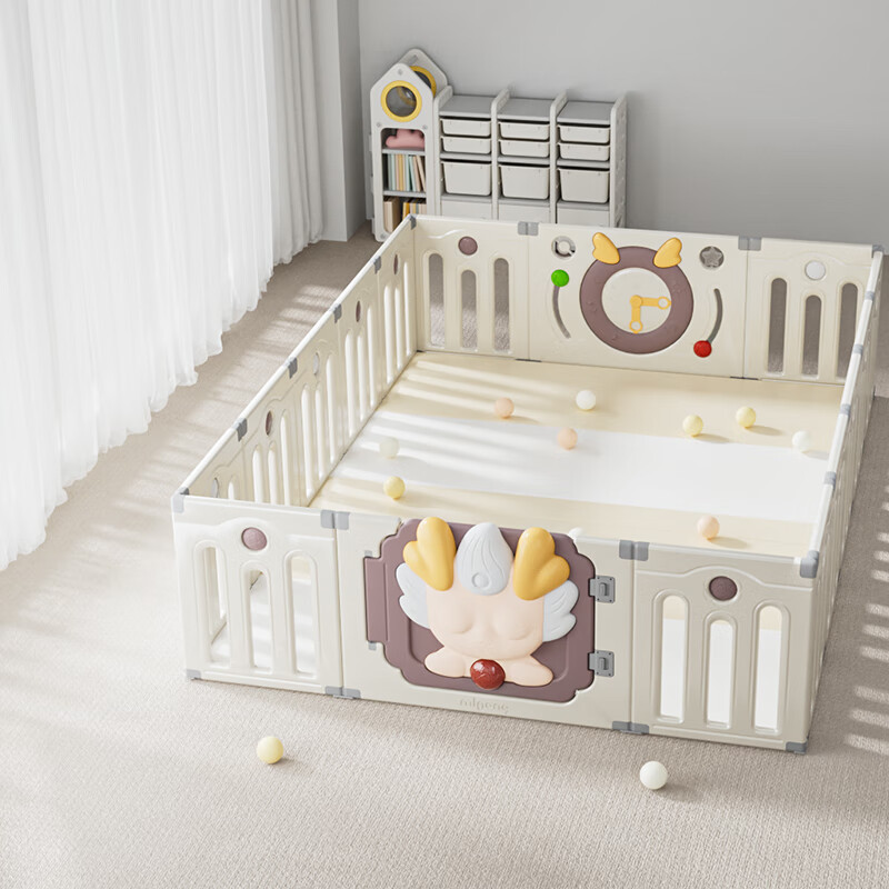 曼龙许愿龙游戏围栏宝宝防护栏婴儿客厅爬爬垫儿童地上家用 单围栏180*250cm+奶酪色无缝款PU垫4cm