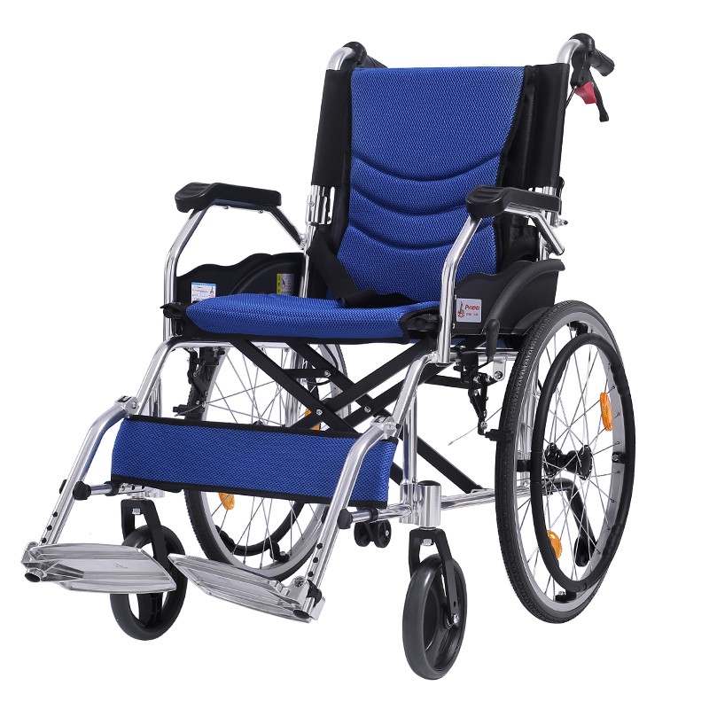 轮椅铝金升级折背便携 phw863laj免充气轻便老年残疾人 凤凰蓝色豪华