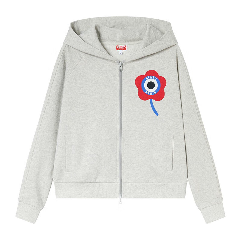 高田贤三(kenzo)女士浅灰色棉质花卉印花拉链连帽运动衫 fd6 2sw088 4