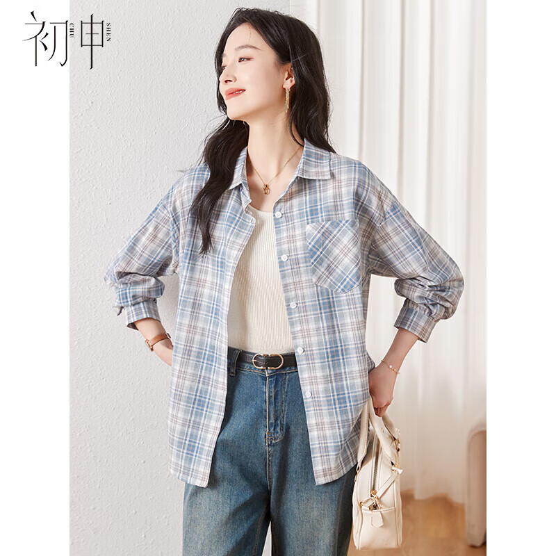 初申春夏季格子長袖襯衫女韓版寬松襯衣休閑上衣薄外套 SW13CS382 