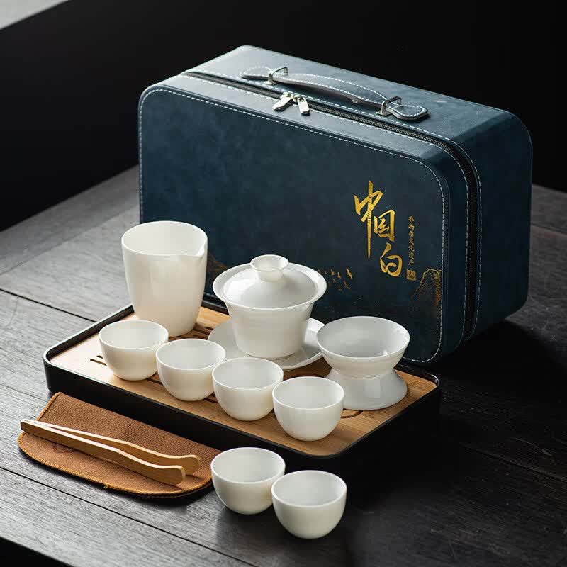 循一白瓷茶具套装全套功夫茶具羊脂玉盖碗茶杯旅行茶具礼盒 羊脂玉茶具+茶盘(全白)蓝皮包使用感如何?
